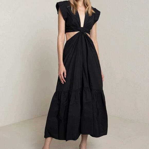 A.L.C. Alexandria Dress Black Midi Size 8 100% Cotton $450.00 Cut Out - Picture 3 of 8